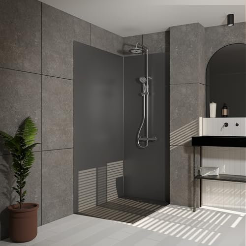 Marwell Urbanox Wandpaneel - fugenlose Aluverbundplatte als Duschrückwand & Küchenrückwand (Grau, 90 + 120 x 210 cm inkl. Profil silber)