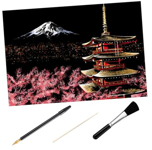 CHICAMPERA 1satz Teiliges Kratzbilder Mit Nachtansicht Inklusive Handgefertigtem Kratzpapier Bambus-stick Goldstift Und Pinsel Kreatives Malen Für Erwachsene