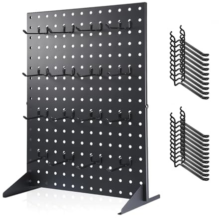 Novelfun Espositore per pannello forato con 16 ganci da tavolo, espositore da tavolo, 43,2 x 33 cm, per venditori, eventi, manifestazioni artigianali e vendita al dettaglio