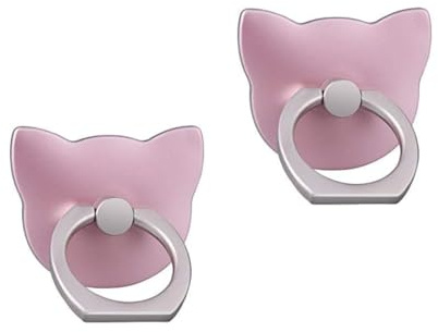 SUKADE 2 Pcs Phone Finger Ring Grips, 2 Pcs Cat-Shaped Phone Ring Holder, 360° Rotation & 180° Flip Handy Finger Ring Stand for All Smartphones (Rose)