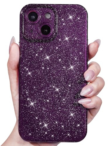 Svanove for iPhone 13 Case Glitter, Sparkly Girly Cute Bling Sparkle Shiny Shimmer Bright Phone Case for Women Girls, Glittery Thin Slim Jelly Soft Silicone Rubber Gel Plastic Cover, Dark Purple