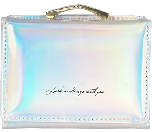 Uzztfa Petit Portefeuille pour Femme, Mini Porte-Cartes, Porte-Monnaie holographique irisé, Poche pour pièces de Monnaie, pour Filles et Femmes