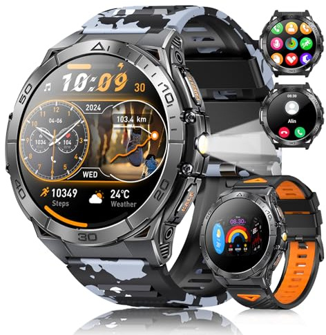 BKOHJAJI AMOLED/IP68 Impermeabile Orologio sportivo mit LED Lampa,120+ Modalità Sportive, 24/7 Frequenza Cardiaca e Sonno, per Android iOS, 2 Cinturino bicolore (Grigio)