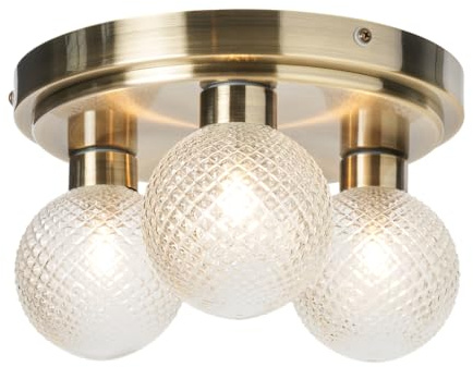 LITECRAFT Merrilyn Ceiling Light Bathroom IP44 Semi Flush Mount - (3 Light, Antique Brass)