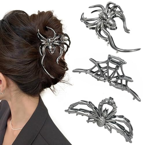 3Pca Halloween Black Hair Claw Clips For Women And Girls, Metal Spiders Web Nonslip Spooky Barrette Headband Hair,Large Spider Clips For Styling Accessories Halloween Christmas Gifts