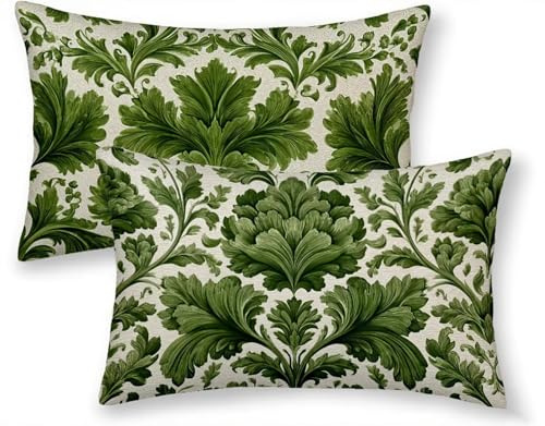 Kissenbezug 40x80 cm 2er Set, Kissenbezug Grün Kopfkissen William Morris Kopfkissenbezug Wasserdicht Leinen Pillow Case Herbstdeko mit Verstecktem Reißverschluss für Zimmer Deko, Geschenke -ly2508S5