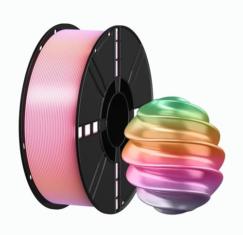 Premium Silk PLA Filament 1.75mm 1kg Spule, Seidiges Kandibuntes 3D-Drucker Filament mit +/-0.02mm Präzision, Umweltfreundlich & Biologisch Abbaubar, Einfach zu Drucken