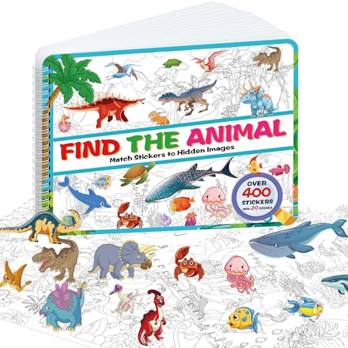 Kalysky Finden und Matchen Stickerbuch, 400+ Sticker Kinder ab 2-8 jahre | Dinosaurier Meeres Tier Sticker Stickerbuch, Aufkleber Aktivitäten Malbuch Spielzeug Geschenke für Jungen Mädchen
