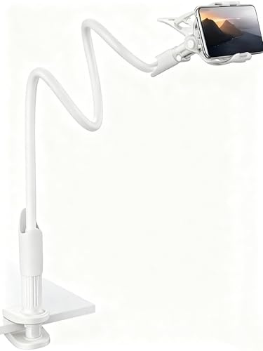 ixinioo [1 Stück Handy Halter für Bett Handy Halterung Schwanenhals Flexible Arm Ständer Bett für Tablets，iPhone,Samsung und andere Handys（75cm，White）