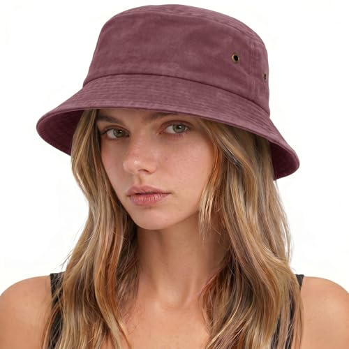 TOMEEK Fischerhut Herren Damen Baumwolle Bucket Hat,Vintage Sonnenhut Faltbar Anglerhut Sommerhut Unisex Einfarbig Fischerhüte Outdoor Hut Garten Camping Strandhut(Weinrot,Einheitsgröße)