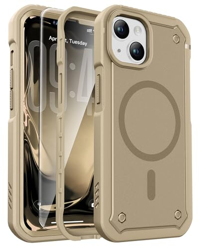 ORETECH Magnetic for iPhone 14 Case - 25FT Drop Proof, Matte DarkKhaki | 2x 9H Screen Protectors. MagSafe Compatible. Mil-Grade Protection. 360° Rugged Armour.