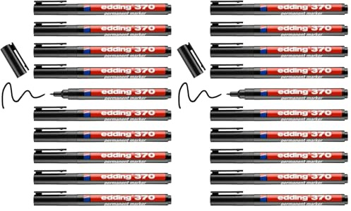edding 370 - black - box of 10 - fine bullet nib 1 mm - waterproof, quick-drying - multi-purpose marker, universal pen - for cardboard, plastic, wood, metal, glass, pebbles, canvas (Pack of 2)