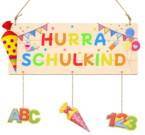 Holz Türschild Hurra Schulkind - Einschulung Deko Junge Mädchen Set, Schulkind 2026 Deko Einschulung Banner, Abc 123 Schultüte Wanddeko Accessoires Für Party & Zimmer, Einschulung Junge Mädchen