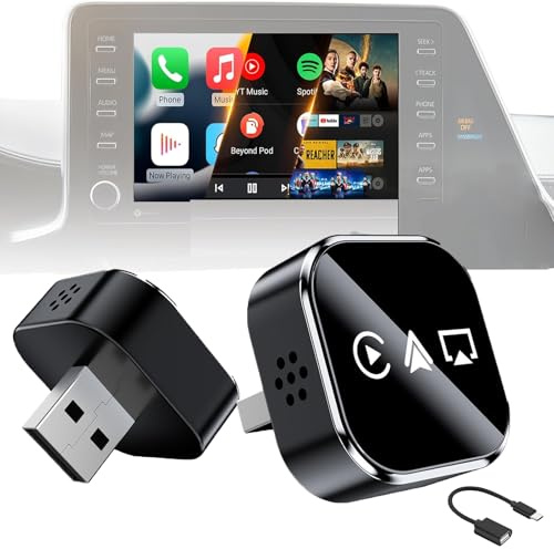 Jiheng 4-in-1 CarPlay-Adapter Drahtloses CarPlay + AirPlay + Android Auto + MirrorLink | Plug-&-Play für iPhone 10+ & Android 11+ | USB-A & Typ-C Dual-Ports