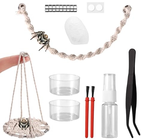 Sinbana 18pz Accessori Terrario per Ragni Saltatori Set, Altalena in Corda di Cotone Altalena con Piattaforma con Nido Acqua Ciotola Pinzette Flacone Spray Spazzola e Magneti per Terrario