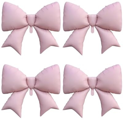 TBCDS 4 Pezzi Palloncini a Forma di Fiocco, Palloncini Rosa con Fiocco, Palloncini Battesimo Bimba, Decorazioni per Compleanno Matrimonio Anniversario Festa, Baby Shower Decorazioni