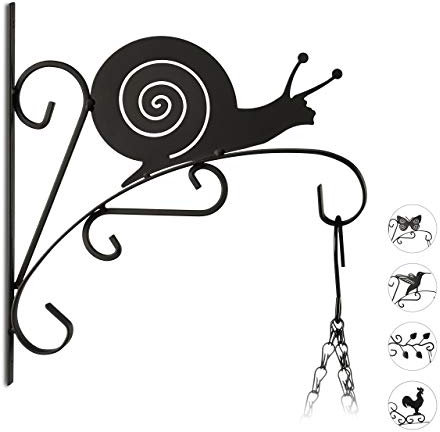 Relaxdays Gancho para macetas caracol, gancho de pared para cestos, decoración de jardín, metal, 30 x 28 x 2 cm, negro