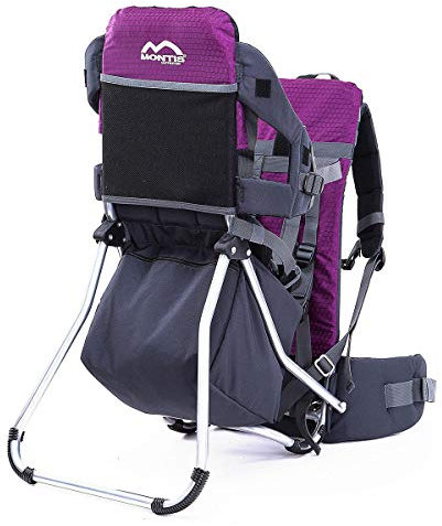 Montis Runner One Kindertragerucksack bis 25kg Gewicht - die Einstiegs Kraxe/Kindertrage für beide Elternteile - erweiterbar durch Regenschutz, Fußrasten & Wickelmatte, VIOLETT