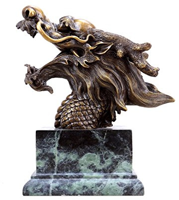 Kunst & Ambiente - Chinesischer Drachenkopf aus Bronze - Drache Lóng - signiert Martin Klein - Bronzefigur Drache - Asiatika Skulptur - China Drachen Kaufen