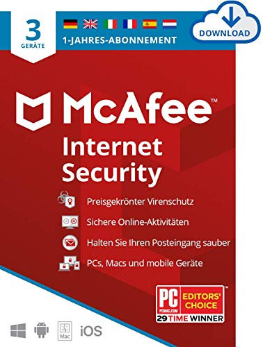 McAfee Internet Security (3 Geräte) 2025 | 12 Monate| Echtzeitschutz für PCs vor neuen und dynamischen Bedrohungen | Digitaler download