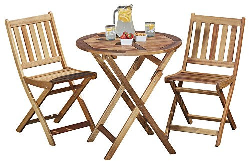 Garden life Wooden Bistro Furniture Set Outdoor Folding Patio Table with 2 Chairs Easy Storage