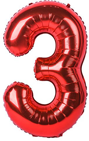 40 Zoll 0 to 9 in Rot Nummer Folienballon Helium Zahlenballon Luftballon Riesenzahl Party Hochzeit Kindergeburtstag Geburtstag (Nummer 3)