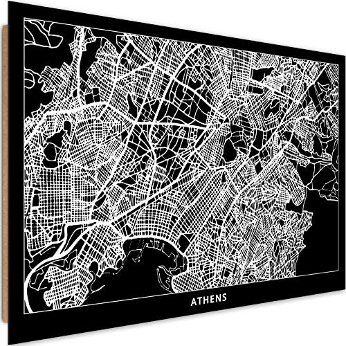 Wandbild Athens Modern Deco Panel Bilder Karte Stadtplan Schwarz 60x40 cm