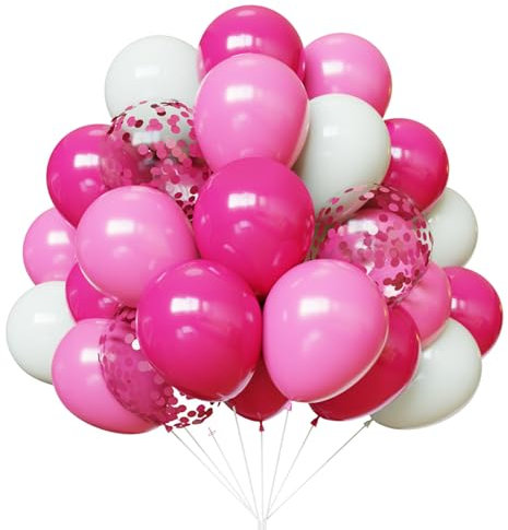 Ballon Confettis Rose, Ballons en Latex Rouge Rose et Ballon Blanc 12 pouces pour Anniversaire, Baby Shower, Mariage, Décorations de Fête d'Anniversaire de Douche Nuptiale (50pcs)