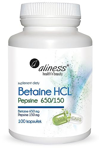 Aliness - Betaine HCL 650mg - Pepsine 150mg - Verdauungsenzyme - Nahrungsergänzungsmittel - Veganer - Vegetarier - 100 kapseln (3 Monate)