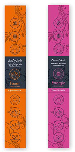 Indische Räucherstäbchen 2er Set Soul of India Fair Trade: Feuer und Energie, je 1 Packug mit 14 Stäbchen