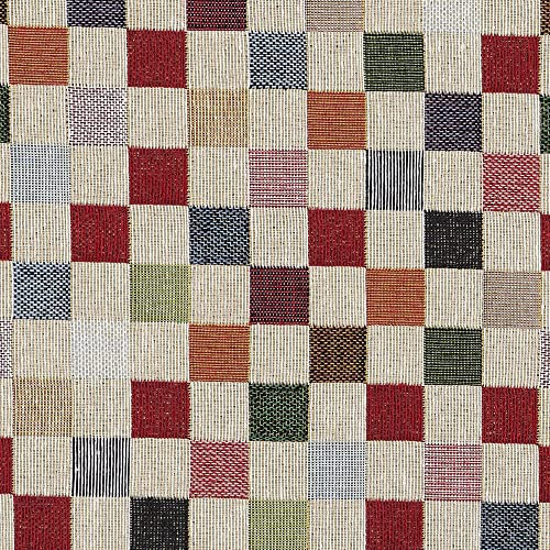 Kt KILOtela - Polsterstoff, Möbelstoff, Jacquard Gobelin, Dekostoff, Modische Accessoires, Tischdecke, Vorhang, oder Dekoartikel, Meterware ab 50 cm, Kariet, Groß, Rot, Orange, Grün, Blau, Beige