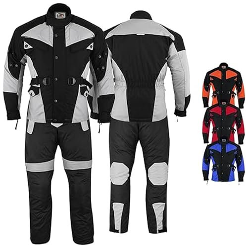 German Wear 2-teiler Motorradkombi Cordura Textilien Motorradjacke + Motorradhose (Grau, 54)