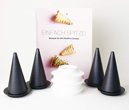 TUPPERWARE TW UltraPro Cornetti, Cornet Party - 4 Kegelbackformen für Eiswaffeln, Teighörnchen, Schillerlocken + REZEPTHEFT