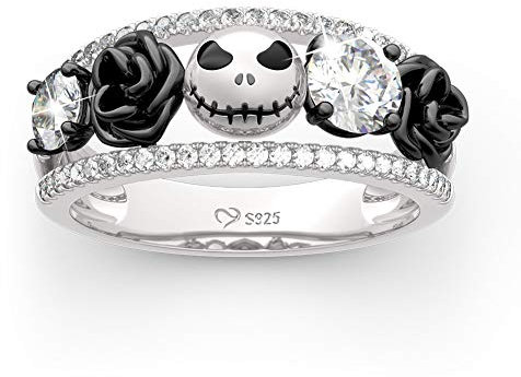 Jeulia 1.76 ct Skull Wedding Band 925 Sterling Silver Diamond Eternity Rings Rose Flower Engagement Rings Anniversary Promise Romantic Jewelry Gift (M 1/2)