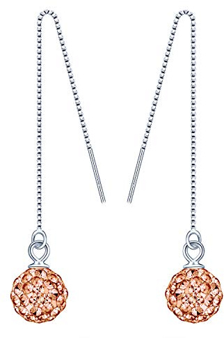MicLee Damen Lange Ohrringe 925 Sterling Silber Hängeohrringe Orangefarbener Shambhala Kristallkugel Ohrhänger Ohrschmuck mit Geschenkbeutel