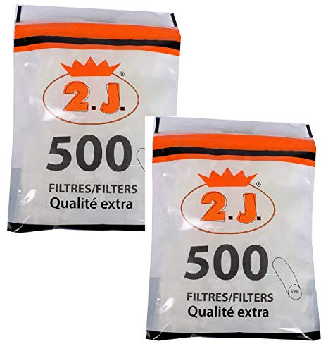 2.J. 1000 Filtres Pour Cigarette a Rouler Diametre 6mm Longueur 15 mm de Marque Francaise,2 Sachets De 500 Filtres A Cigarette pour Rouler Vos Cigarettes Slim ou Court Filtre pour Feuilles à Cigarette