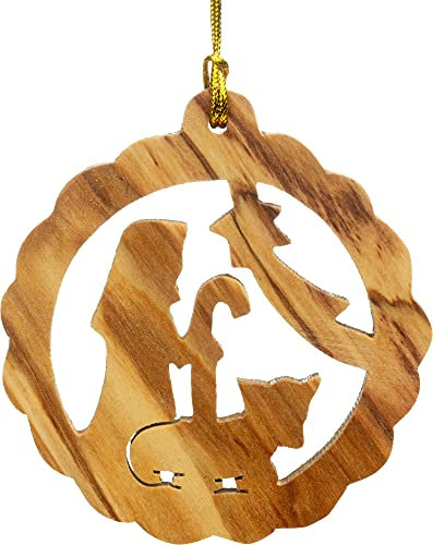 SIKORA BS-OH Baumschmuck Olivenholz Anhänger aus Bethlehem - 28 Modelle wählbar, Olivenholz:No.12 Rundornament mit Hirte D ca 6cm