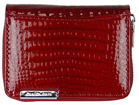 Jennifer Jones - Damen Leder Geldbörse - Geldbeutel mit RFID-Schutz | handliches kleines Portemonnaie in Croco-Optik (Rot)