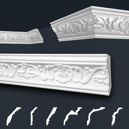 Marbet Deckenleisten weiß Sparpaket aus Styropor EPS - Stuckleisten gemustert, im traditionellen Design - (2 Meter B-26) Stuck Styroporprofile Zierleisten