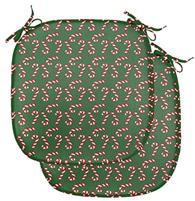 ABAKUHAUS Weihnachten Polster für Esszimmerstühle, Zuckerstangen, Dekoratives wasserfestes Kissen mit Riemen für Küchensitze, 40 cm x 40 cm-2er Pack, Grün, Rot, Weiß