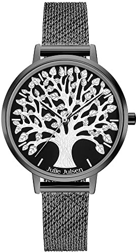 Julie Julsen JJW1277BLKME Lebensbaum Uhr Damenuhr Metall 3 bar Analog schwarz