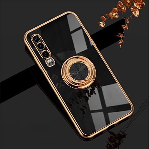 Rokmym Huawei P30 Hülle,Weiche Silikon Handyhülle mit 360 Grad Ring Ständer für Magnetische Autohalterung Metallrahmen Case Cover für Huawei P30