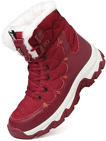 Unitysow Stivali da Neve Uomo Donna Caldi Pelliccia Stivali da Invernali All'aperto Impermeabili Scarpe da Neve Casual Stringate Stivaletti Scarpe da Inverno,Rosso,38 EU