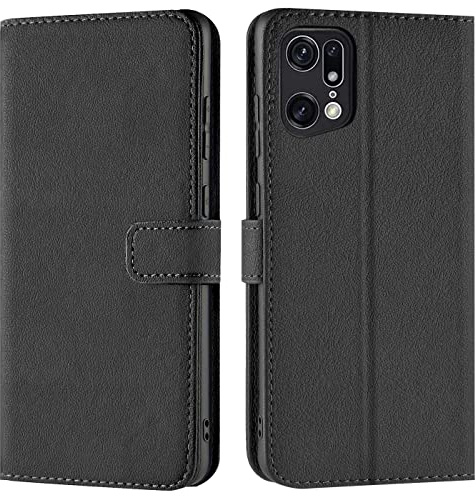 Verco Handyhülle für Oppo Find X5 Pro Hülle, Bookcase Tasche Flipcover für Find X5 Pro Case [Kartenfächer/Aufstellfunktion], Schwarz