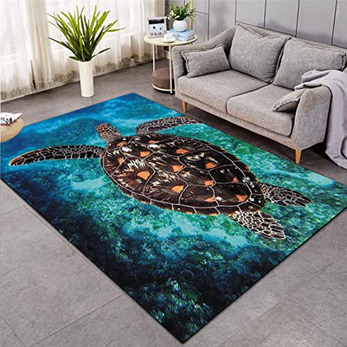 3D Meeres Schildkröte Teppich Küche Bad Eingangstür Matte Blau Ozean Unterwasserwelt Tier Muster Wohnzimmer Junge Mädchen Kinder Schlafzimmer Anti-Rutsch Flanell Teppich (Muster 1,120x160 cm)
