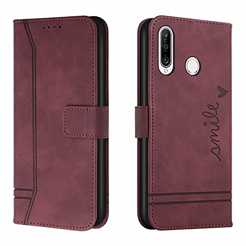 Bravoday Hülle für Huawei Y6P, PU Ledertasche Handyhülle Flip Schutzhülle Kompatibel mit Huawei Y6P, mit Kartenfäch & Kickstand, Weinrot