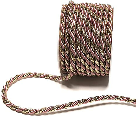 s.dekoda Kordel 10m x 6mm zweifarbig Altrosa - Gold Drehkordel Dekoband Kordelband Kordelschnur