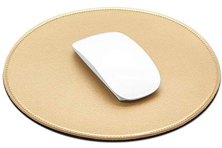 ProElife Premium-PU-Leder-Mauspad, 220 mm, rund, klein, wasserdicht, mit genähten Kanten und rutschfester Unterseite, für Zuhause, Büro, Gaming, Computer, Laptop, Mauszubehör (Gold)
