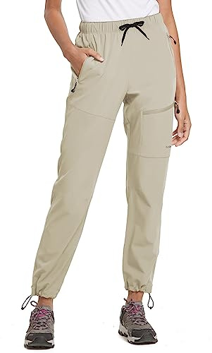 baleaf Hiking Cargo Trousers Womens Lightweight Quick Dry Water-Resistant Walking Pants with Zip Pockets UPF 50+ UV Protection Suntan S
