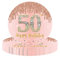 YAAVAAW Happy 50th Birthday Paper Plates 9'' Rose Gold, 16Pcs Womens Party Disposable Tableware, 50th Decorations for Women, Her Supplies Table